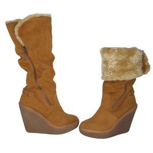 Baker’s Furbee Convertible Lined Wedge Boots w/ Faux Fur Trim